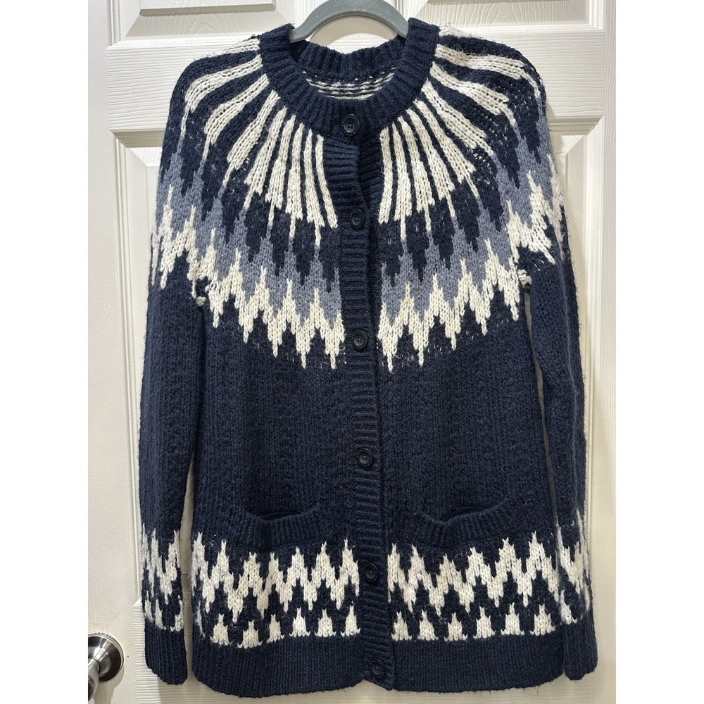 Abercrombie & Fitch Y2K Cardigan Women's S Blue Fair Isle Wool Nordic Sweater